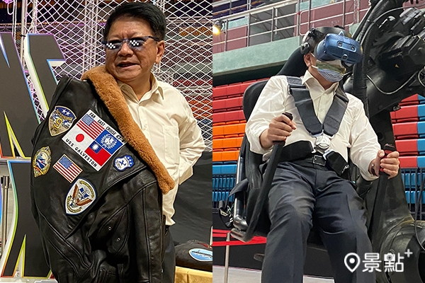 縣長潘孟安化身阿湯哥並搶先體驗沈浸式機械手臂VR體驗，遨遊屏東空中美景。（圖／）