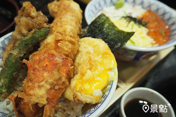 帝王蟹天丼，加上半熟玉子，口感超美味。