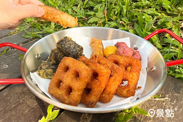 台味點心共有多款可選擇（田字薯餅、甜心地瓜球、酥炸蝦捲、炸滷米血）。